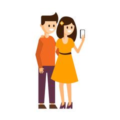 Girl and Boy Making a Selfie Vector Illustration 