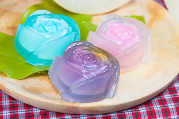 Thailand tradition ,Flower Dessert Jelly on wood