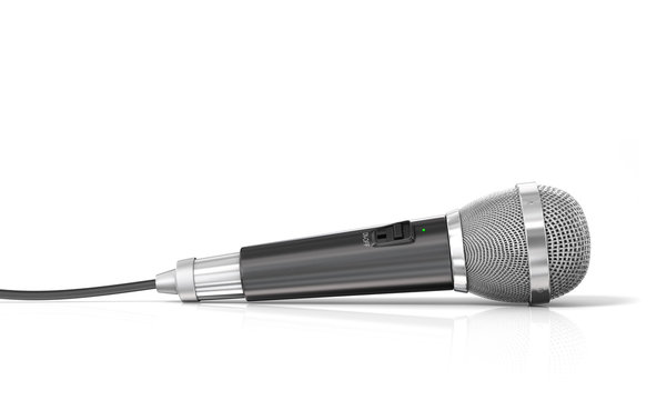 Microphone with cord on a white background.
