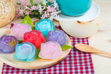 Thailand tradition ,Flower Dessert Jelly on wood