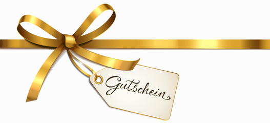 Goldene Schleife mit Gutschein-Etikett - 93015762