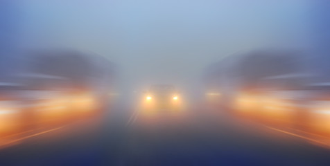 blurred background traffic jams foggy night