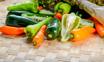 Mexican peppers,bell pepper,yellow chilli,sweet bamboo shoots,ve