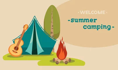 Foto op Plexiglas Summer tourist camping - tent and campfire. © Natali Snailcat
