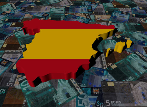 Spain Map flag on Euros illustration