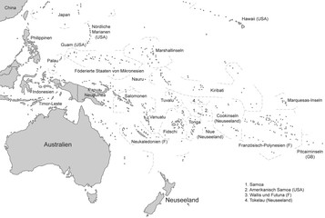 Ozeanien - Karte in Grau (mit Beschriftung)