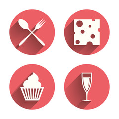 Food icons. Muffin cupcake symbol. Fork, spoon.
