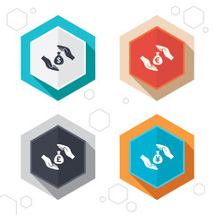 Hands insurance icons. Money savings signs.