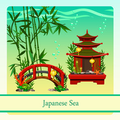 Japanese sea with elements of Japanese culture