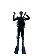 man scuba diver diving silhouette isolated