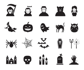 Fototapeta premium B&W icons set : Halloween Objects
