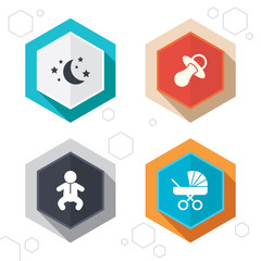 Moon and stars. Baby infant icon. Buggy, dummy.