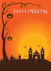 Halloween Poster with Castle Background 