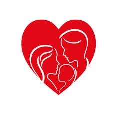 Woman, manand their child, vector symbol in simple lines