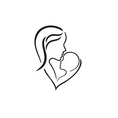 Woman, manand their child, vector symbol in simple lines