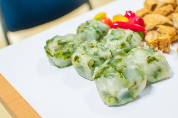 Freshly baked Guichai, chinese dumpling made from flour and vegetable