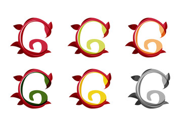 Set of abstract eco plant icons, business logotype nature green