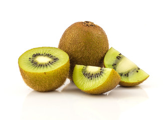 Group of kiwi fruit on white