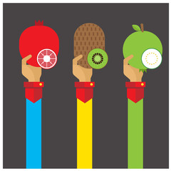 vector set fruit kiwi pomegranate guava illustration icon arm an