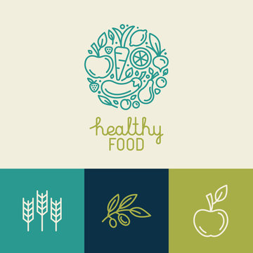 Vector logo design template with fruit and vegetable icons