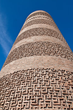 Ancient Kyrgyz Burana tower in the mountains