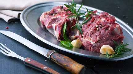 Fresh raw lamb ribs with spices