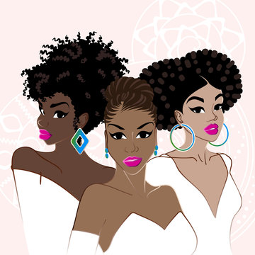 Three elegant dark-skinned women