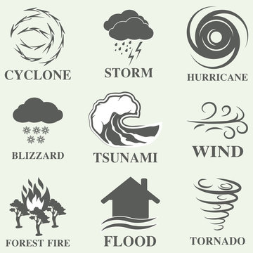 Natural disaster icons set