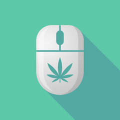 Wireless long shadow mouse icon with a marijuana leaf