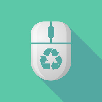 Wireless long shadow mouse icon with a recycle sign