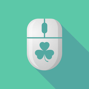 Wireless long shadow mouse icon with a clover