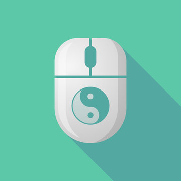 Wireless long shadow mouse icon with a ying yang