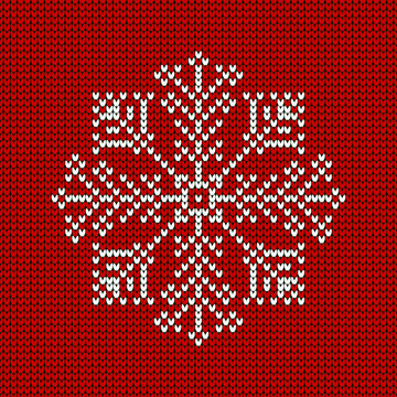 Abstract Christmas Card Knitted Snowflake Red/White