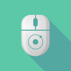 Wireless long shadow mouse icon with an atom