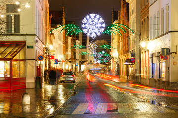 Christmas street at Bruges, Belgium