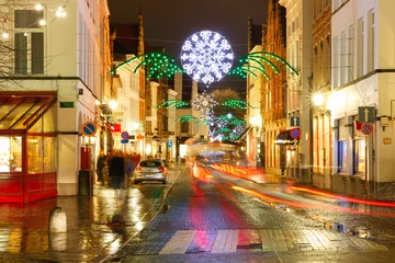 Poster Christmas street at Bruges, Belgium © Kavalenkava