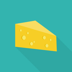 Piece cheese in a flat style of the long shadow