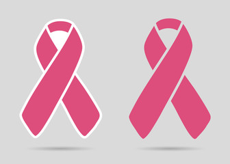 Pink ribbons breast cancer awareness two symbols with shadow