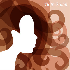 Woman silhouette with curly hair on bacground for hairdressing