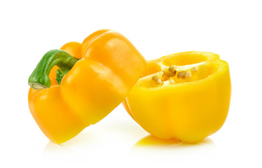 Sliced yellow paprika pepper isolated on white background