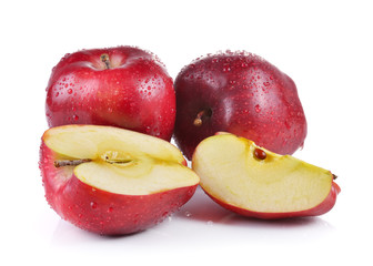 red apple with water drops on white background