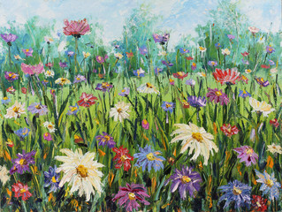 Obrazy na Plexi  Letnie dzikie kwiaty, obraz olejny