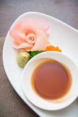 soy sauce with wasabi for japanese food