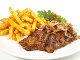 Steak vom Schwein mit Pommes Frites