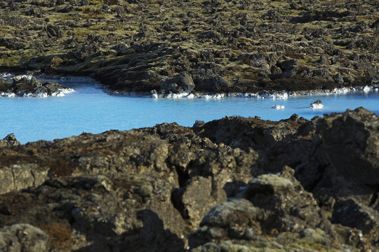 Milky white and blue water of the geothermal bath Blue Lagoon 