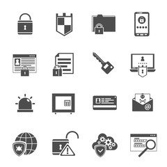 Computer security icons set black 