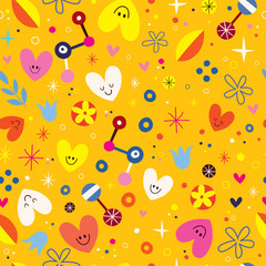 hearts flowers nature art seamless pattern