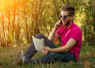 Obraz premium Man Sitting In Park