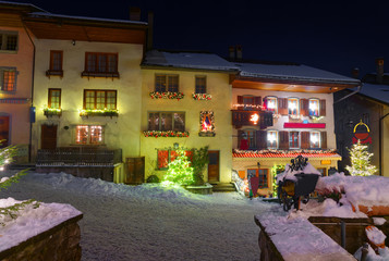 Winter night scenery of Gruyere