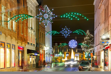 Christmas street at Bruges, Belgium